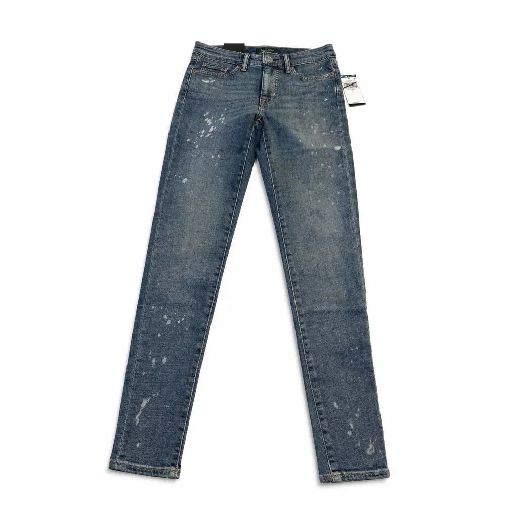 NWT Lauren Ralph Lauren Skinny Ankle Paint Splatter Distressed Denim Jeans Sz 2